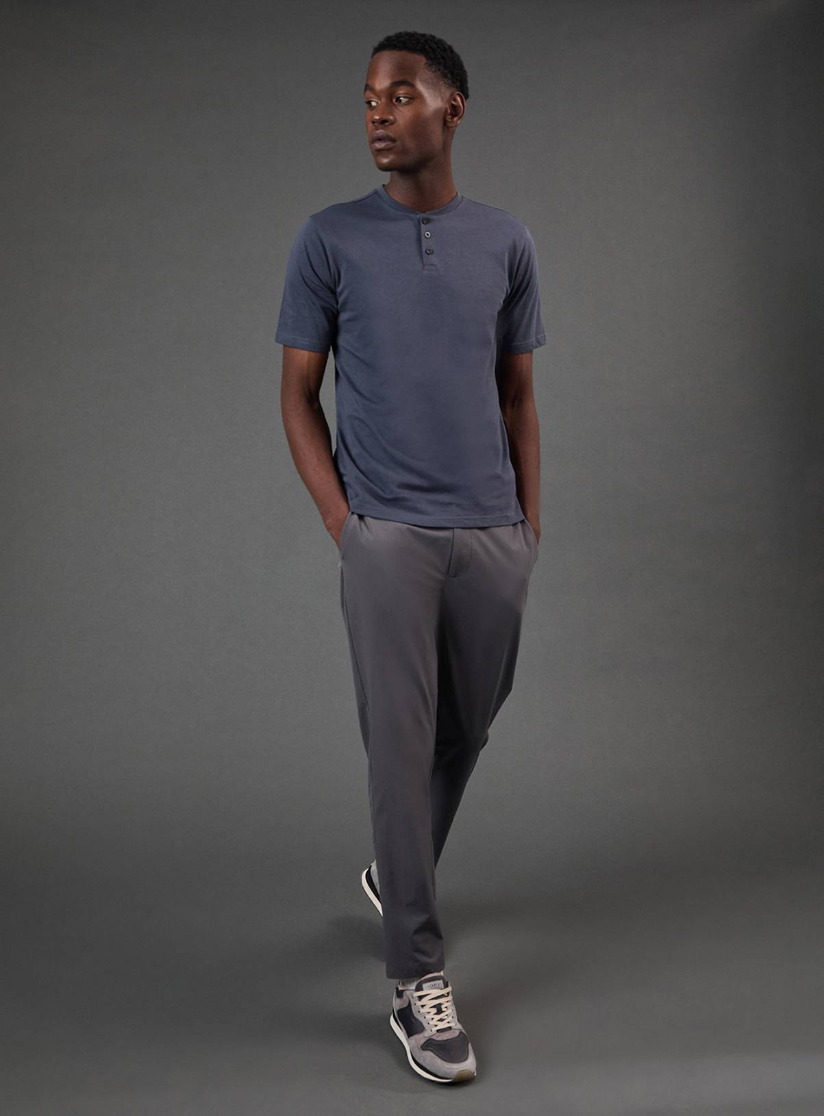 BURTON Dark Blue Grandad Neck T-Shirt M - Image 1
